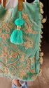 Velvet Pastel Green Banjara Handcrafted Embroidery Tote Bag