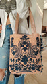 Velvet Peach Blue Banjara Handcrafted Embroidery Tote Bag