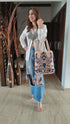 Velvet Peach Blue Banjara Handcrafted Embroidery Tote Bag