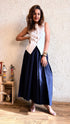 White Blue Blazer Skirt Set