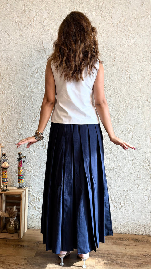White Blue Blazer Skirt Set
