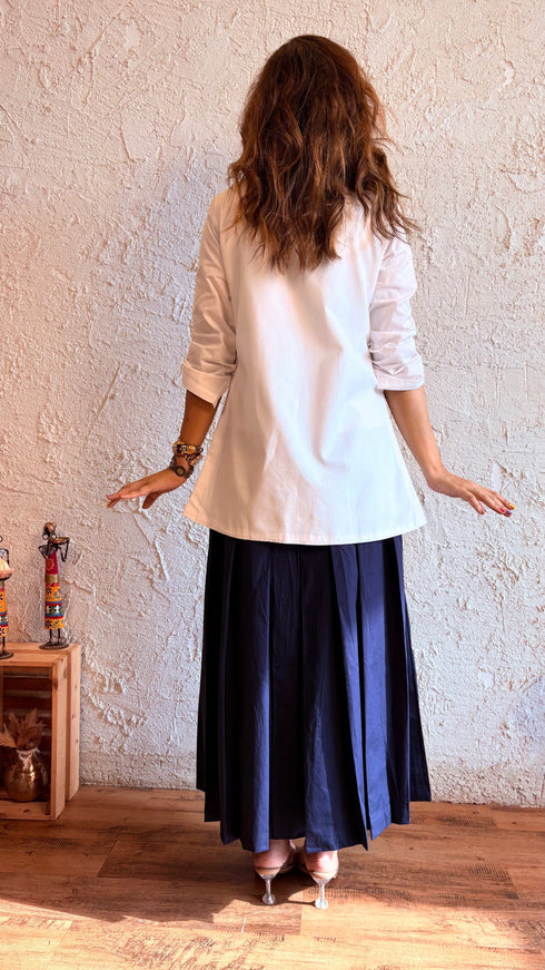 White Blue Blazer Skirt Set