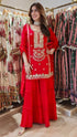 Red Mirror Embroidered Sharara Set