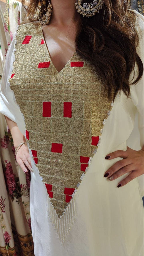 Kareena Ivory White Kaftan Top With Drape Skirt