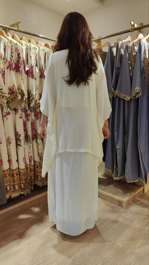 Kareena Ivory White Kaftan Top With Drape Skirt