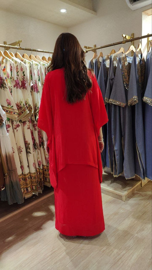 Kareena Sindoor Red Kaftan Top With Drape Skirt