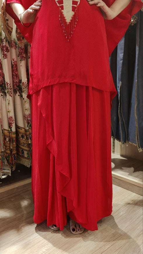 Kareena Sindoor Red Kaftan Top With Drape Skirt