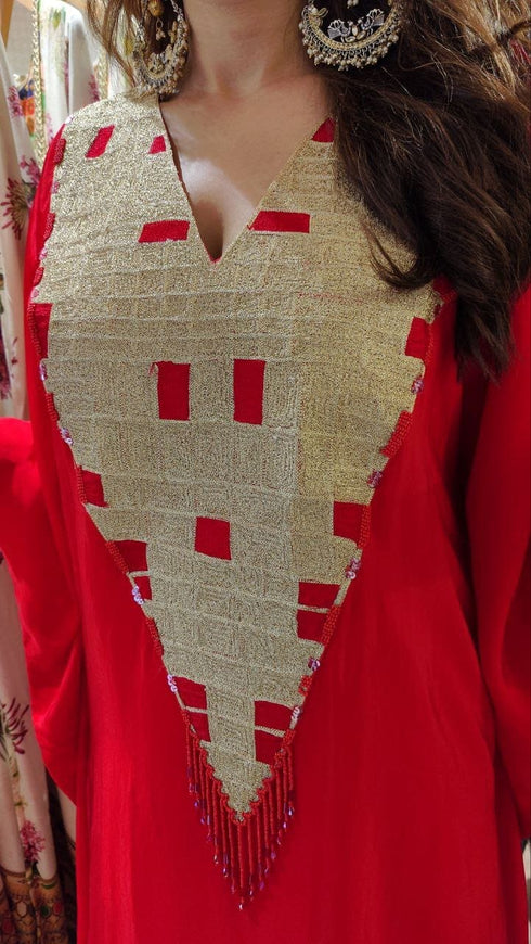 Kareena Sindoor Red Kaftan Top With Drape Skirt