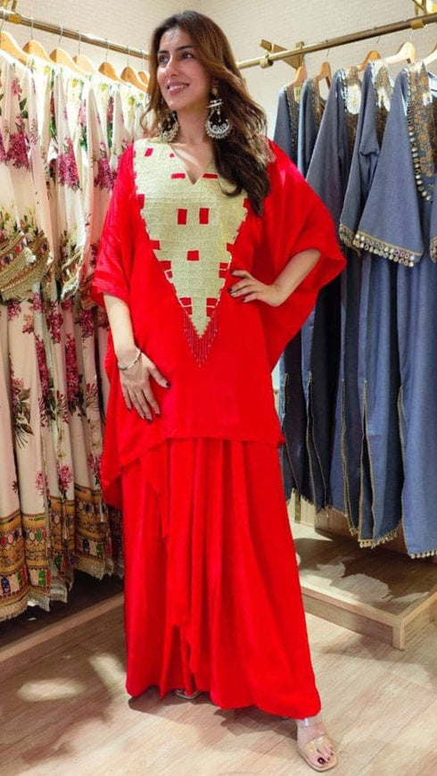 Kareena Sindoor Red Kaftan Top With Drape Skirt