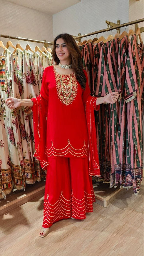 Gotapatti Red Sharara Set