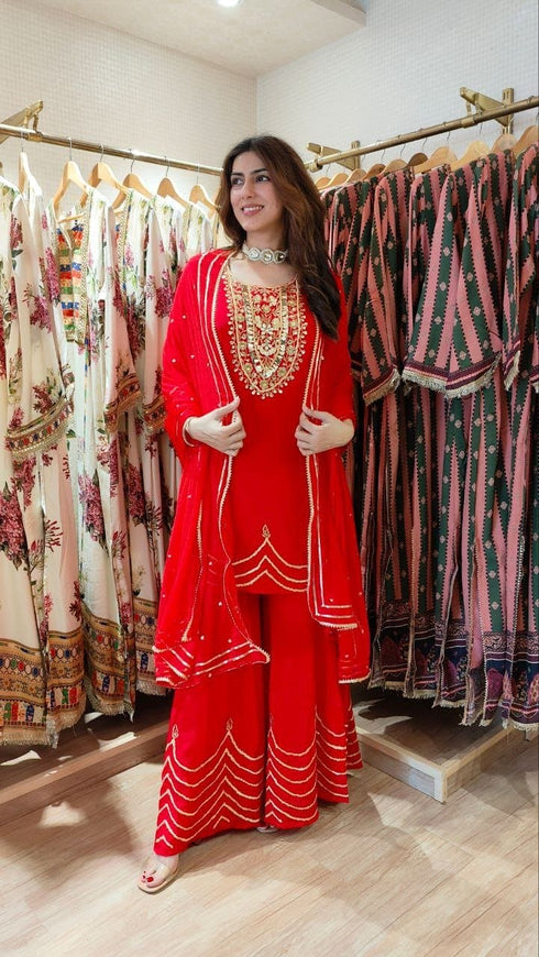 Gotapatti Red Sharara Set
