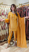 Mustard Chikan Set With Duppatta