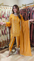 Mustard Chikan Set With Duppatta