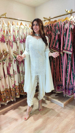 White Chikan Set With Duppatta