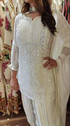 White Chikan Set With Duppatta