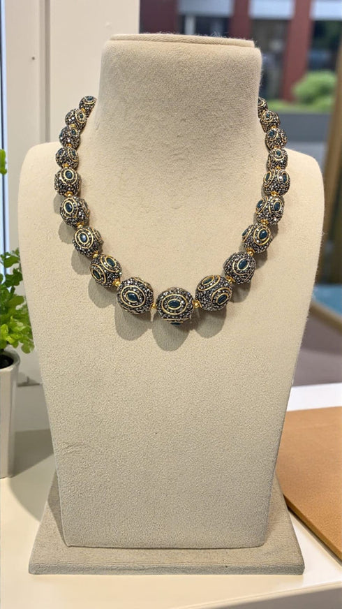 Antique Gold and Green Stone Necklace