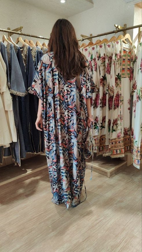 Black Leaf Kaftan With Belt