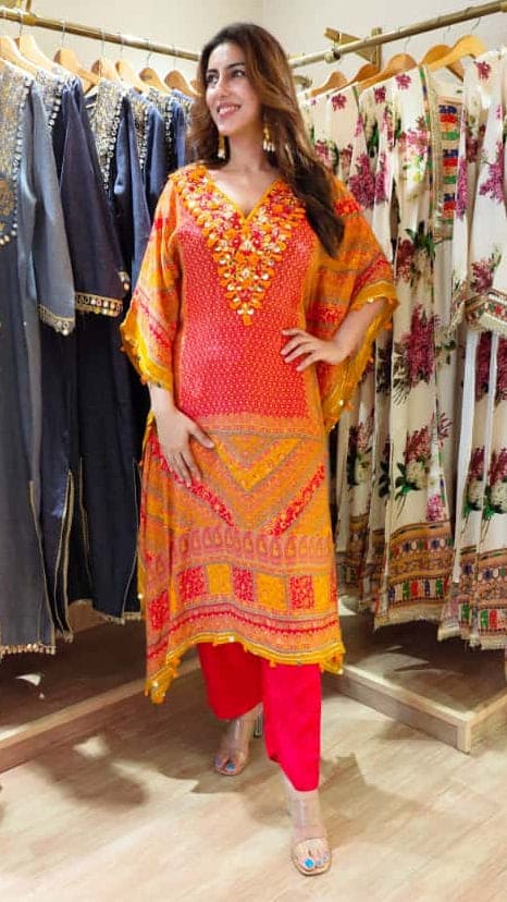 Red Orange Kaftan With Pants