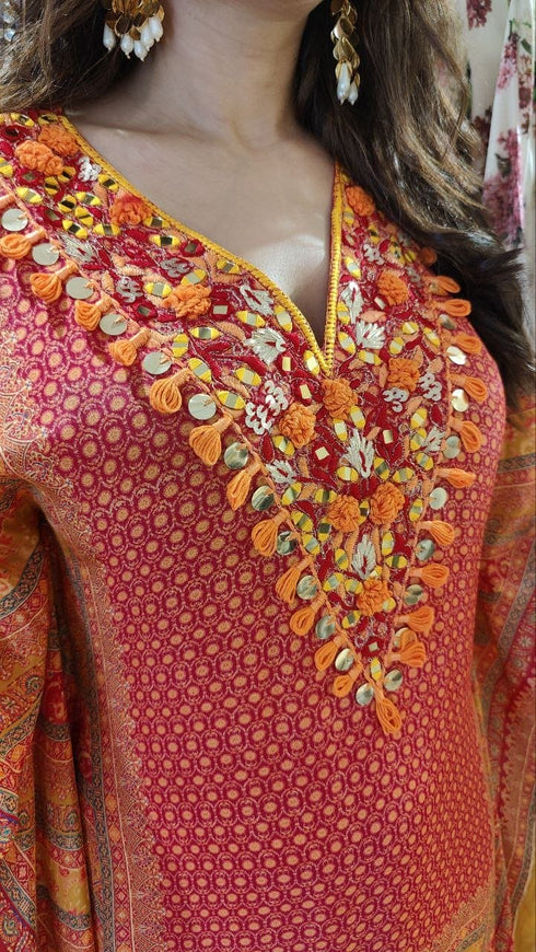 Red Orange Kaftan With Pants