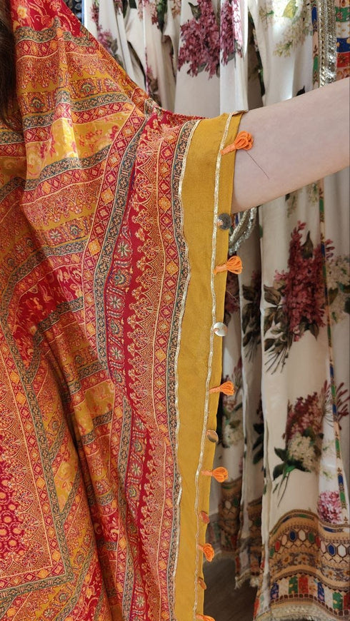 Red Orange Kaftan With Pants