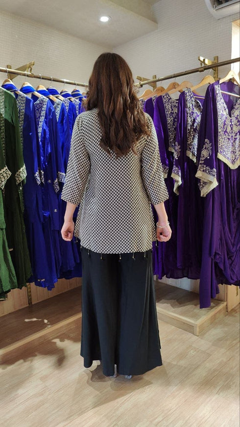 Criss Cross Black White with Gold Embroidery Coord Set