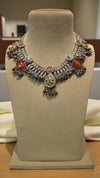 Oxidised Statement Choker Necklace with Red Stones