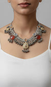 Oxidised Statement Choker Necklace with Red Stones