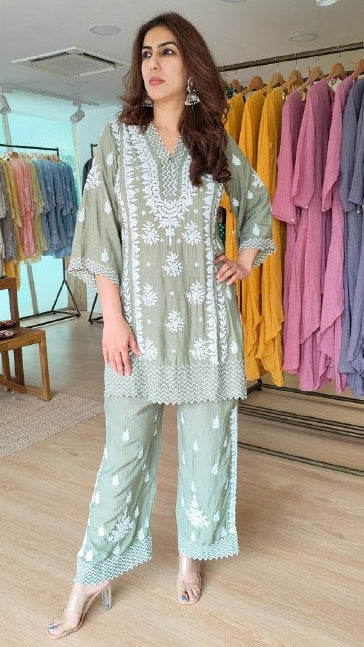 Lucknowi Green Zig Zag Coord Set