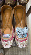 White & Red Embroidered Pure Leather Juttis
