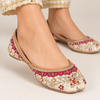 White & Red Embroidered Pure Leather Juttis
