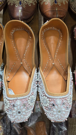 Pearl & Mirror Work Embroidered Pure Leather Juttis