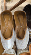White Pearl & Cut Dana Embroidered Juttis