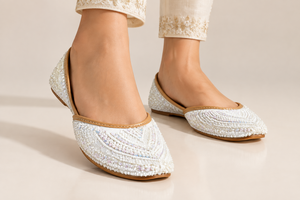 White Pearl & Cut Dana Embroidered Juttis