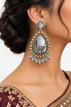 Lotus Mirror Oxidized Earrings
