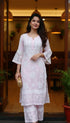 Long Baby Pink Cutwork Chikan Hand Embroidery Set