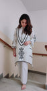 Off White Zipper Kurta Pant Set