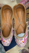 Pink Floral Embroidered Jutti With Pearl & Sequin Work
