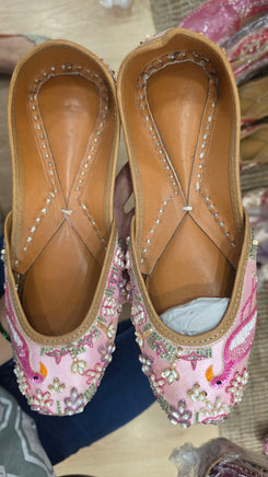 Pink Floral Embroidered Jutti With Pearl & Sequin Work