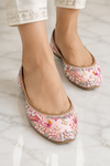 Pink Floral Embroidered Jutti With Pearl & Sequin Work