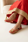 Red Embroidered Pure Leather Juttis
