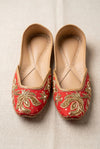 Red Embroidered Pure Leather Juttis