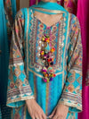 Blue 4 Piece Kurta Set with Potli