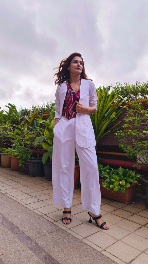 White Abstract Waist Coat Set