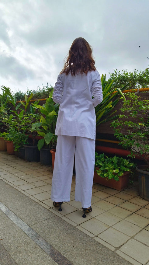 White Abstract Waist Coat Set