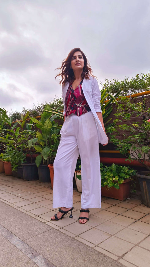 White Abstract Waist Coat Set