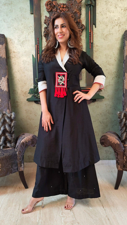 White Black Blazer Kurta Set