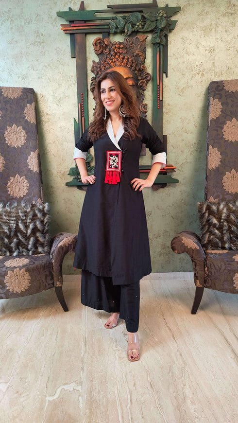 White Black Blazer Kurta Set