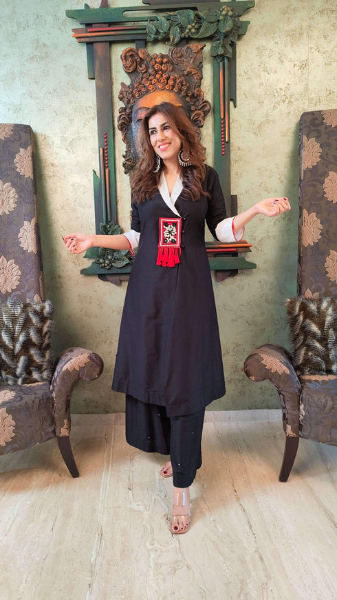 White Black Blazer Kurta Set