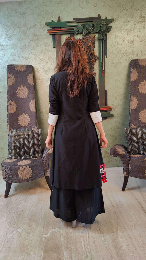 White Black Blazer Kurta Set