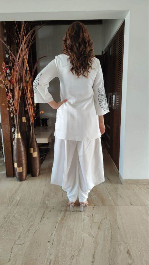 White Black Flower Embroidery Coord Set